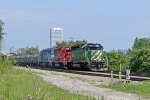 A multicolored EMD lashup powers CP train 282 today